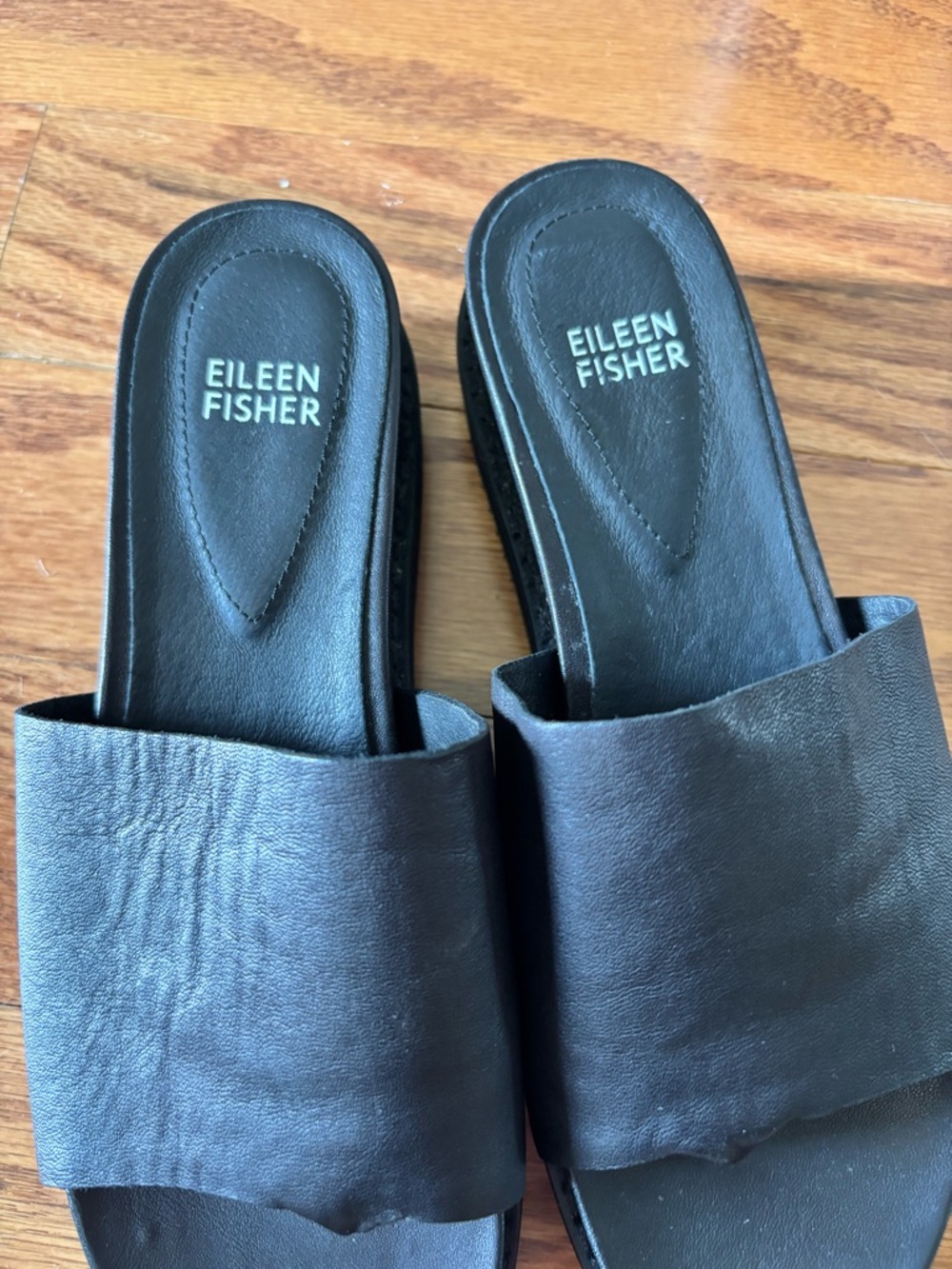 Eileen Fisher Black Touch Platform Leather Slide Sandals Womens Size 7 - Picture 3 of 7